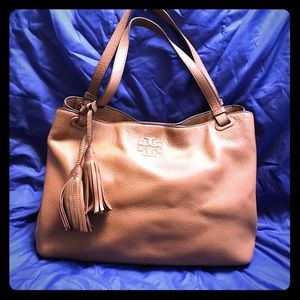 Tory Burch Thea center-zip tote.